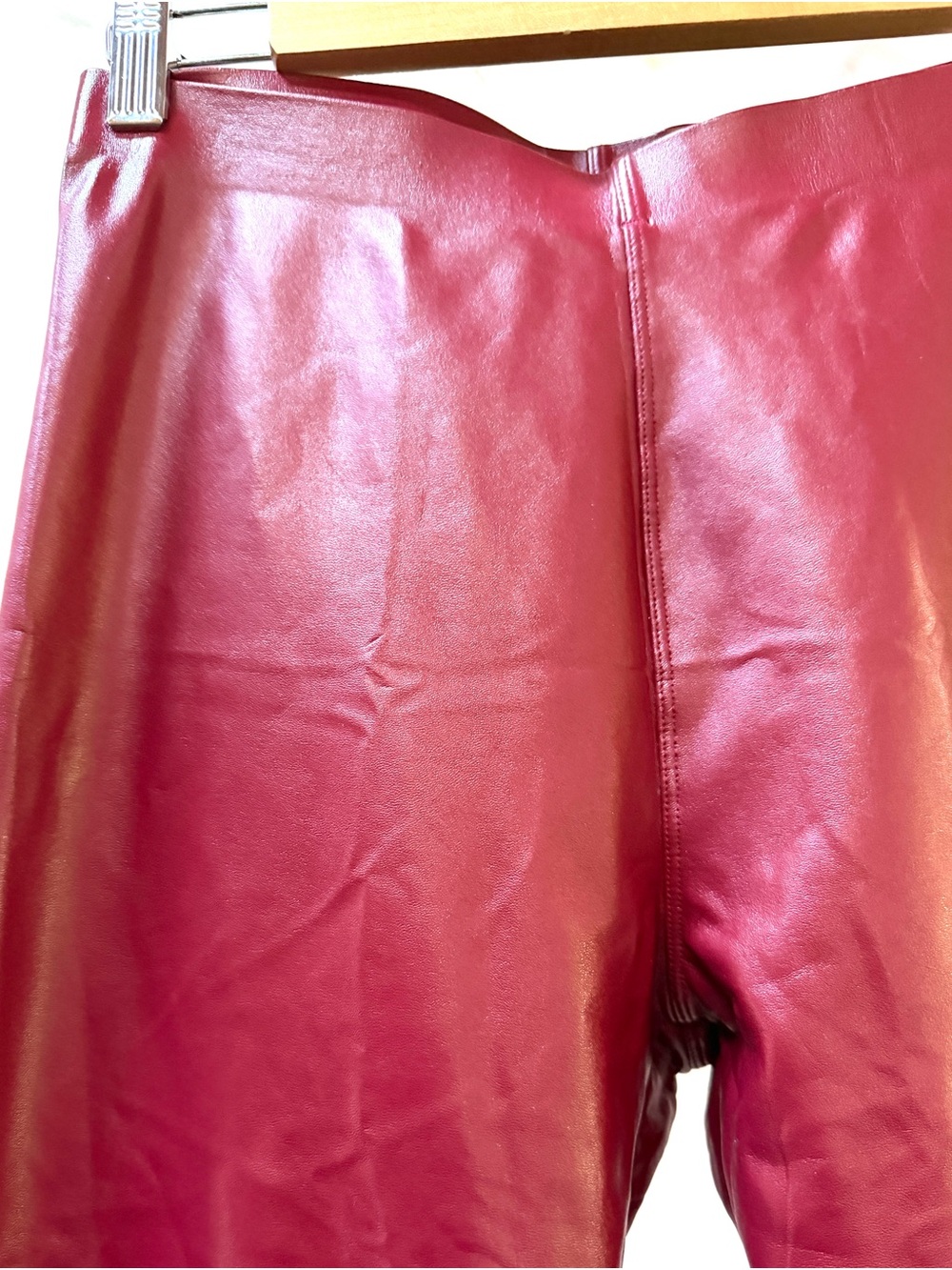 Cherry Red Faux Leather Leggings, Size S - Picture 2 of 7